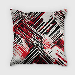 Подушка квадратная Киберпанк линии белые и красные, цвет: 3D-принт