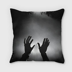 Подушка квадратная Руки зомби и силуэт в тумане, цвет: 3D-принт
