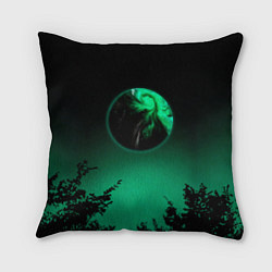 Подушка квадратная Неоновая зеленая луна, цвет: 3D-принт