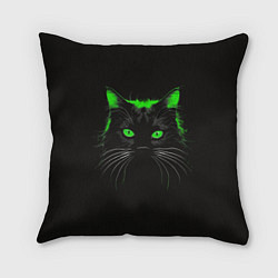 Подушка квадратная Черный кот в зеленом свечении
