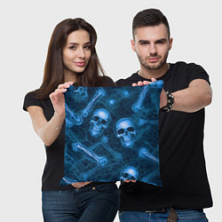 Подушка квадратная Синие черепа и кости, цвет: 3D-принт — фото 2