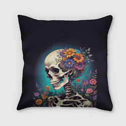 Подушка квадратная Скелет с яркими цветами