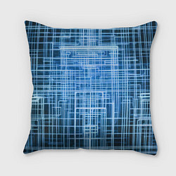 Подушка квадратная Синие неоновые полосы киберпанк