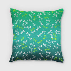 Подушка квадратная Белые и ядовито-зелёные стрекозы