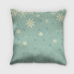 Подушка квадратная Снежинки и звезды на матно зеленем, цвет: 3D-принт