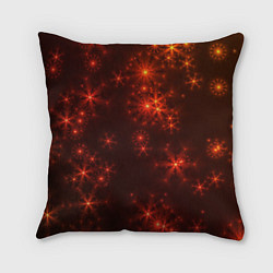 Подушка квадратная Абстрактные светящиеся красно оранжевые снежинки, цвет: 3D-принт