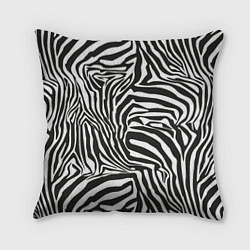 Подушка квадратная Шкура зебры черно - белая графика, цвет: 3D-принт