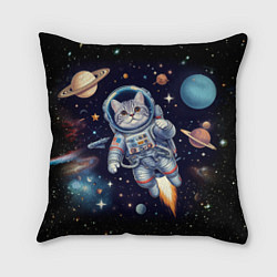 Подушка квадратная Крутой котик в открытом космосе - нейросеть