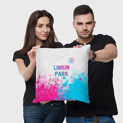 Подушка квадратная Linkin Park neon gradient style посередине, цвет: 3D-принт — фото 2