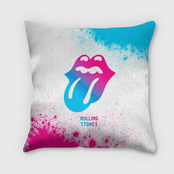 Подушка квадратная Rolling Stones neon gradient style, цвет: 3D-принт