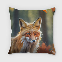 Подушка квадратная Портрет лисы с осенними листьями