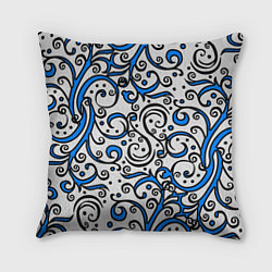 Подушка квадратная Синие кружевные узоры, цвет: 3D-принт