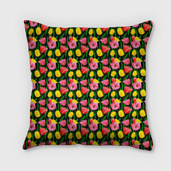 Подушка квадратная Разноцветные тюльпаны