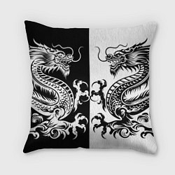 Подушка квадратная Черный и белый дракон, цвет: 3D-принт