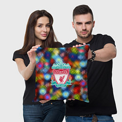 Подушка квадратная Liverpool все logo неон, цвет: 3D-принт — фото 2