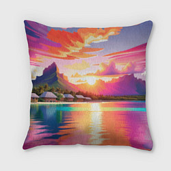Подушка квадратная Закат на острове Бора Бора, цвет: 3D-принт
