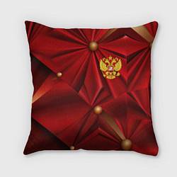 Подушка квадратная Золотой герб России на красной абстракции