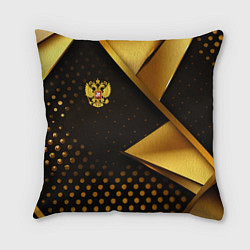 Подушка квадратная Герб России на золотистой абстракции