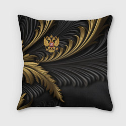 Подушка квадратная Герб России черный и золотой фон, цвет: 3D-принт