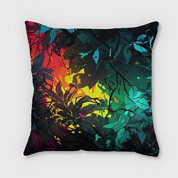 Подушка квадратная Яркие разноцветные абстрактные листья, цвет: 3D-принт
