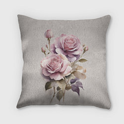 Подушка квадратная Нежные розовые розы на стене, цвет: 3D-принт