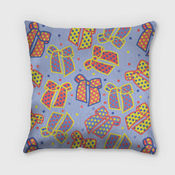 Подушка квадратная Узор с яркими разноцветными бантами в горошек