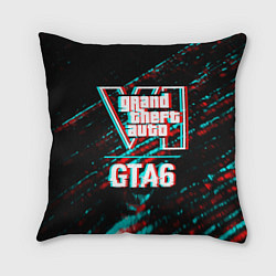 Подушка квадратная GTA6 в стиле glitch и баги графики на темном фоне, цвет: 3D-принт