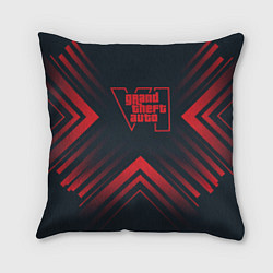 Подушка квадратная Красный символ GTA6 на темном фоне со стрелками