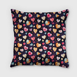 Подушка квадратная Паттерн с сердечками на Валентинов день, цвет: 3D-принт