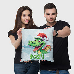 Подушка квадратная Зеленый счастливый дракон новогодний, цвет: 3D-принт — фото 2