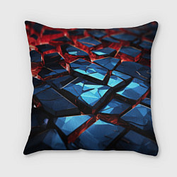 Подушка квадратная Синие абстрактные плиты и красное свечение