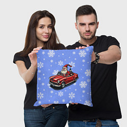 Подушка квадратная Дед Мороз едет на машине, цвет: 3D-принт — фото 2