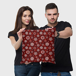 Подушка квадратная Snowflakes on a red background, цвет: 3D-принт — фото 2