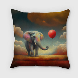 Подушка квадратная Грустный слон и красный шарик, цвет: 3D-принт