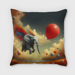 Подушка квадратная Сюрреалистичный слон летит за шариком