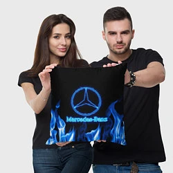 Подушка квадратная Mercedes-benz blue neon, цвет: 3D-принт — фото 2