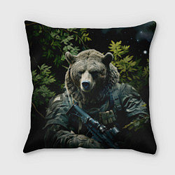 Подушка квадратная Медведь солдат раненый, цвет: 3D-принт