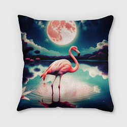 Подушка квадратная Розовый фламинго на фоне луны