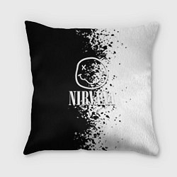 Подушка квадратная Nirvana чернобелые краски рок, цвет: 3D-принт