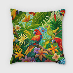 Подушка квадратная Попугаи - экзотические птицы, цвет: 3D-принт