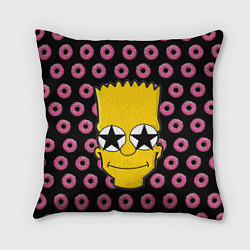 Подушка квадратная Барт Симпсон на фоне пончиков, цвет: 3D-принт