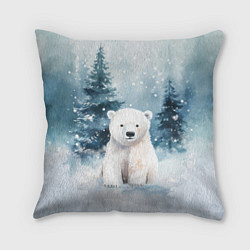Подушка квадратная Белый медвежонок в лесу, цвет: 3D-принт
