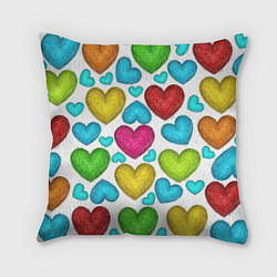 Подушка квадратная Сердца нарисованные цветными карандашами, цвет: 3D-принт