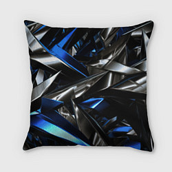 Подушка квадратная Синие и серебряные вставки абстракции