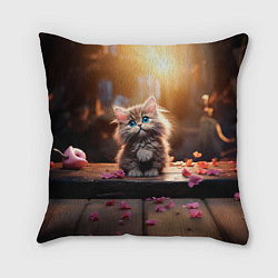 Подушка квадратная Милый котенок 14 февраля, цвет: 3D-принт