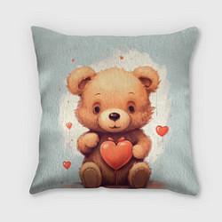 Подушка квадратная Медвежонок с сердечком 14 февраля, цвет: 3D-принт