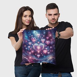 Подушка квадратная Космические сердца - звезды, цвет: 3D-принт — фото 2