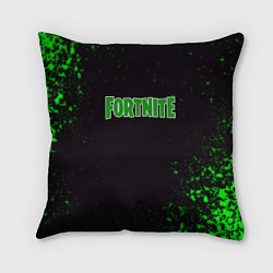 Подушка квадратная Fortnite зеленый краски лого, цвет: 3D-принт