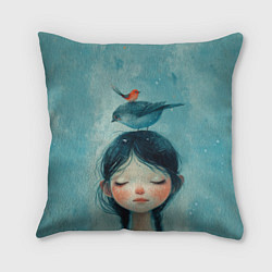 Подушка квадратная Девочка с птицами