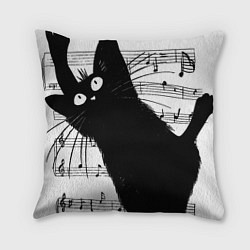 Подушка квадратная Кот повис на музыкальных нотах